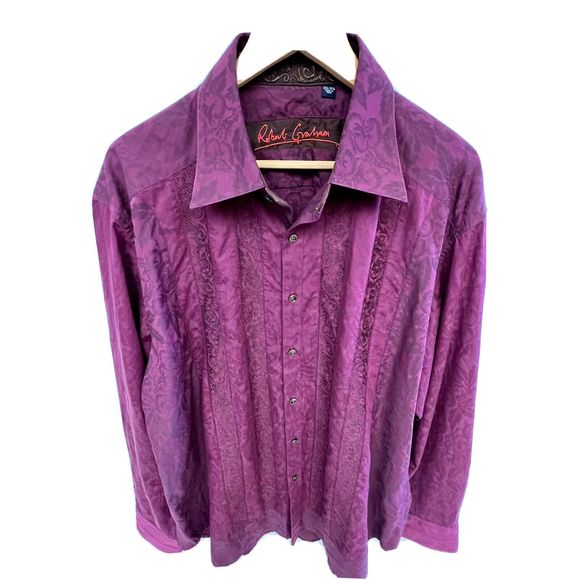 Robert Graham XXL Dark Patterned Purple Prp Button Up Long Sleeve Shirt Cotton - Picture 1 of 8